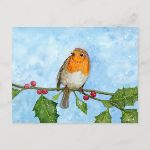Cartão Postal Cartão-postal de pintura de aquarela Robin Red Bre