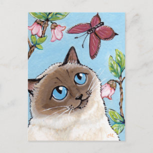 Cartão Postal Cartão-postal de pintura de Birman Cat e Borbolet