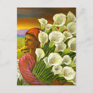 Cartão Postal Cartão-Postal De Pintura De Mulher Com Lírios Ca