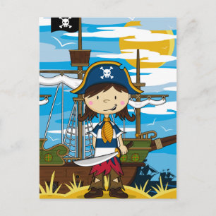 Cartão Postal Cartão-postal de pirata de garota branca