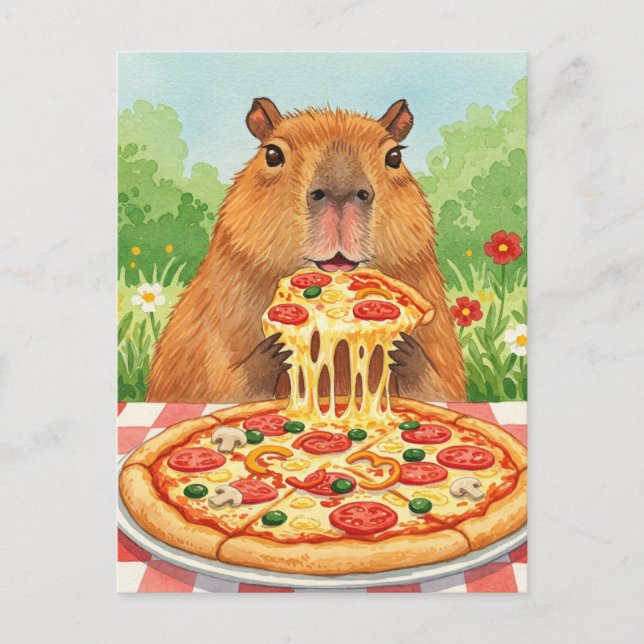 Cartão Postal Cartão-postal de pizza com Capybara fofa (Frente)