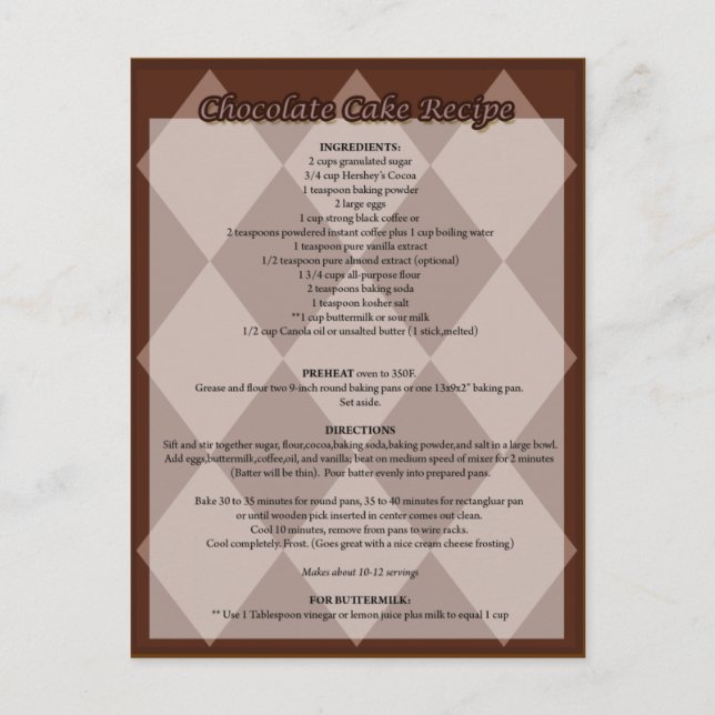 Cartão Postal Cartão-postal de recebimento de bolo de chocolate (Frente)