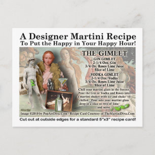Cartão Postal Cartão-postal de Receita de Gimlet Martini