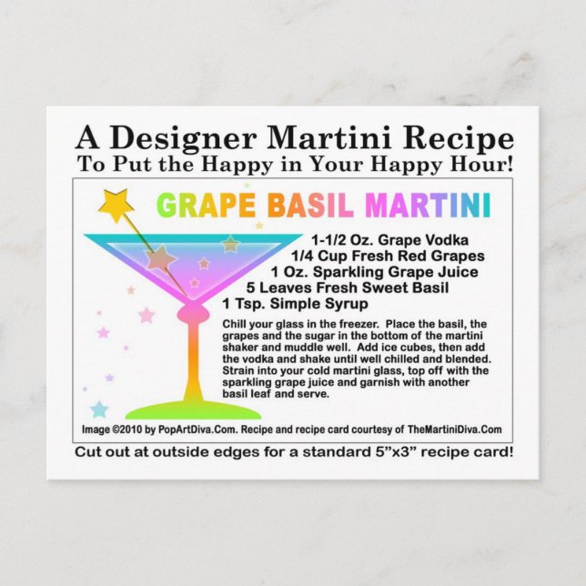 Cartão Postal Cartão-postal de Receita de Grape Basil Martini (Frente)
