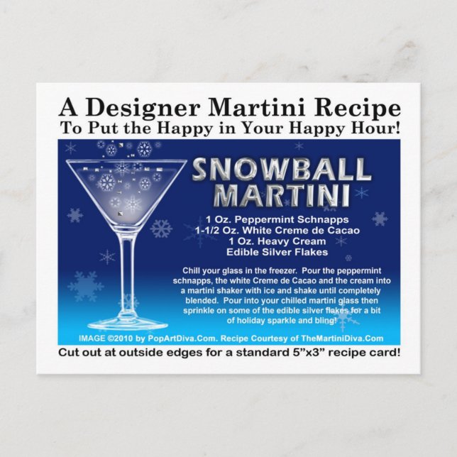 Cartão Postal Cartão-postal de Receita Martini de Natal Snowball (Frente)