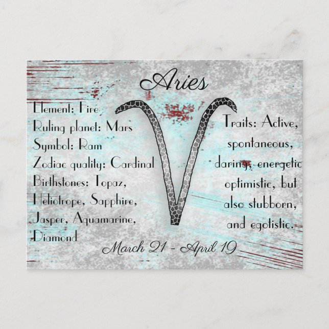 Cartão Postal Cartão-postal de Sinal Horoscópio Aires (Frente)