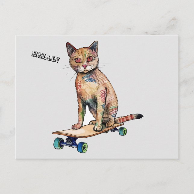 Cartão Postal Cartão-postal de Skateboard de Gata Engraçado (Frente)