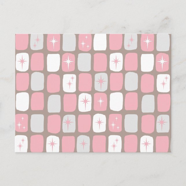 Cartão Postal Cartão-postal de Starbursts Rosa Retro (Frente)