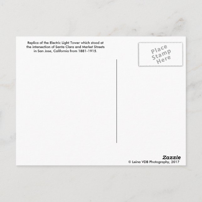 Cartão Postal Cartão-postal de torre elétrica San Jose (Verso)