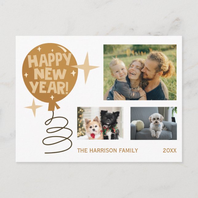 Cartão Postal Cartão-postal de três fotos de ano novo (Frente)