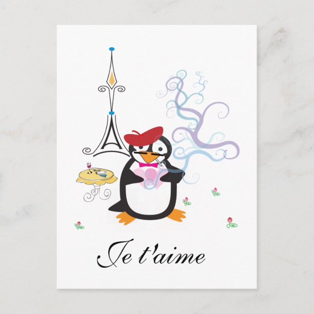Cartão Postal Cartão-postal de um pinguim em Paris (Frente)