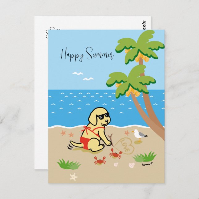 Cartão Postal Cartão-postal de verão feliz para a garota Labrado (Frente/Verso)
