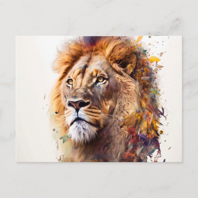 Cartão Postal Cartão-postal de Watercolor Lion (Frente)