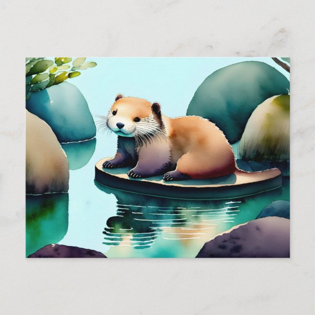 Cartão Postal Cartão-postal de Watercolor Otter (Frente)