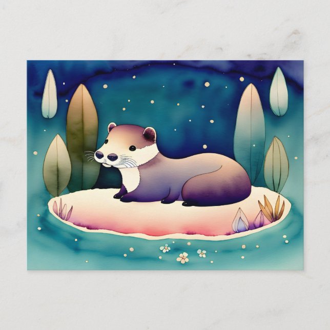 Cartão Postal Cartão-postal de Watercolor Otter (Frente)