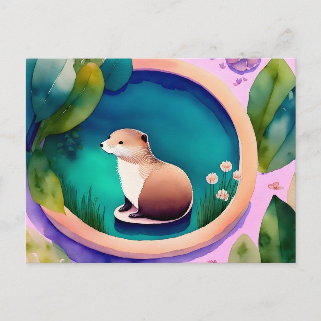 Cartão Postal Cartão-postal de Watercolor Otter (Frente)
