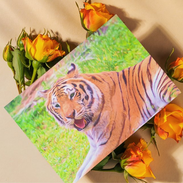 Cartão Postal Cartão-postal digital siberiano pintado (Captivate any room with this striking Siberian Tiger postcard, perfect for wildlife admirers.)