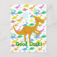 Cartão-postal Dinossauro com Boa Sorte