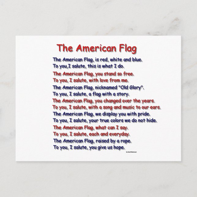 Cartão Postal Cartão-postal do American Flag Poem (Frente)
