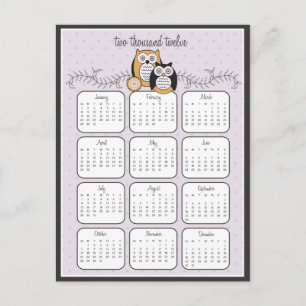 Cartão Postal Cartão-postal do Calendário 2012 do Modern Owls