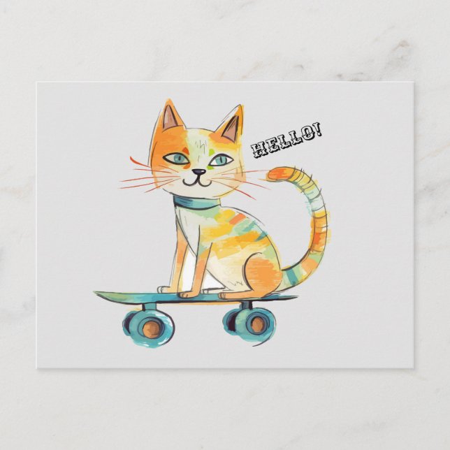 Cartão Postal Cartão-postal do Cat Skateboard Engraçado Tabby (Frente)
