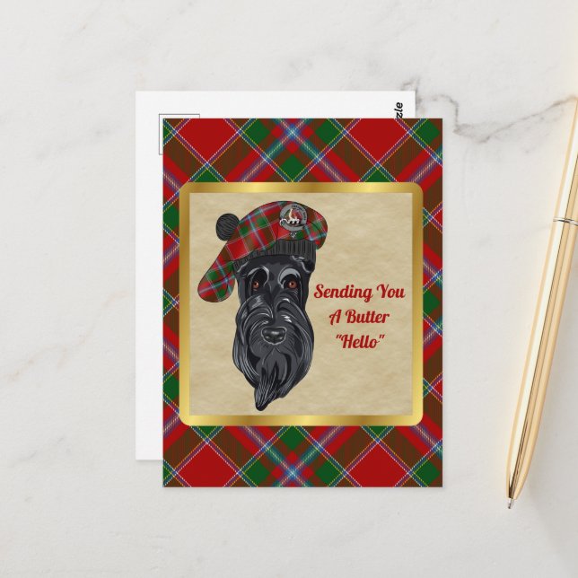 Cartão Postal Cartão-postal do Crachá Clã Manteiga e Tartan (Frente/Verso In Situ)