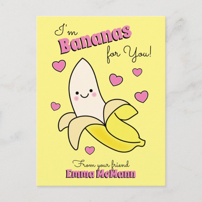 Cartão Postal Cartão-postal do Dia de os namorados Kawaii Banana (Frente)