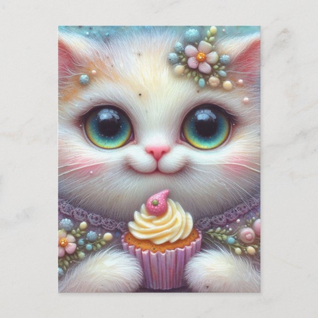 Cartão Postal Cartão-postal do Gatinho cupcake (Frente)