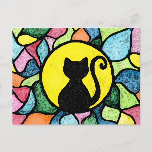 Cartão Postal Cartão-postal do Gatinho de Aquarela de Vidro Estr (Frente)