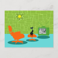 Cartão-postal do Gatinho de Idade do Espaço Retroa