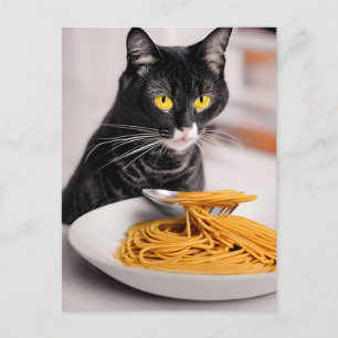 Cartão Postal Cartão-postal do Gato Preto Comendo Espaguete
