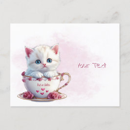 Cartão Postal Cartão-postal do Kitten in Cup Pink Flowcard