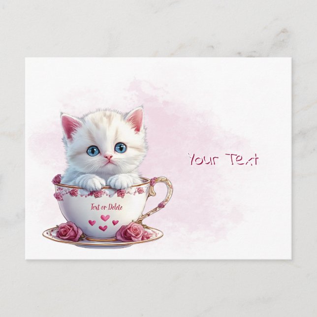 Cartão Postal Cartão-postal do Kitten in Cup Pink Flowcard (Frente)