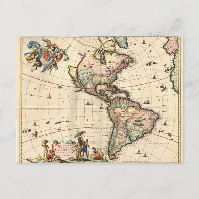Cartão Postal Cartão-postal do Mapa Americano 1670 (Frente)
