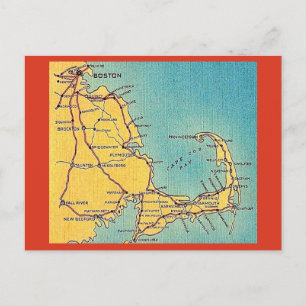 Cartão Postal Cartão-postal do mapa antigo de Cape Cod em Boston