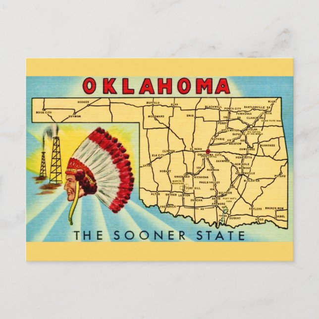 Cartão Postal Cartão-postal do mapa antigo de Oklahoma (Frente)