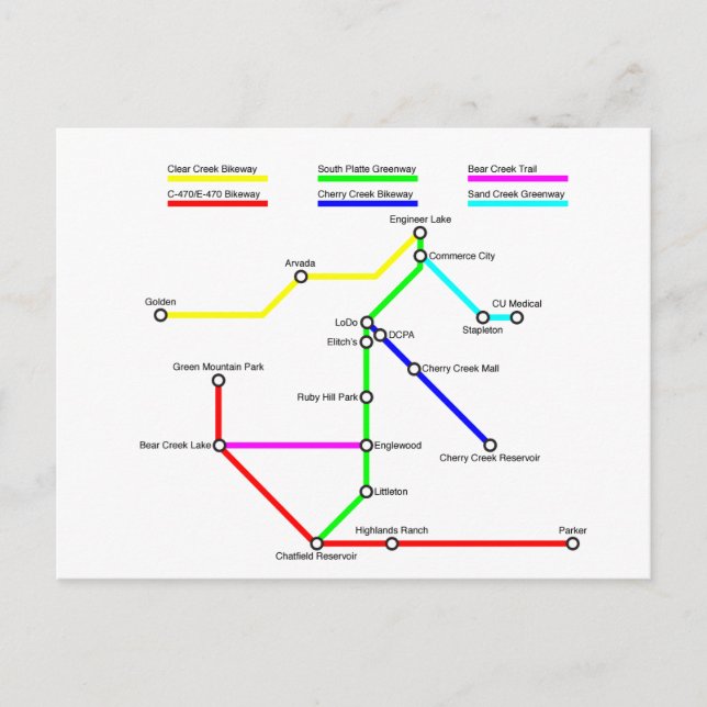 Cartão Postal Cartão-postal do Mapa de Bike Denver (Frente)