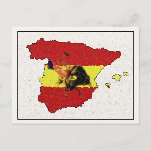 Cartão Postal Cartão-postal do Mapa de espanhas com Bull e Matad (Frente)