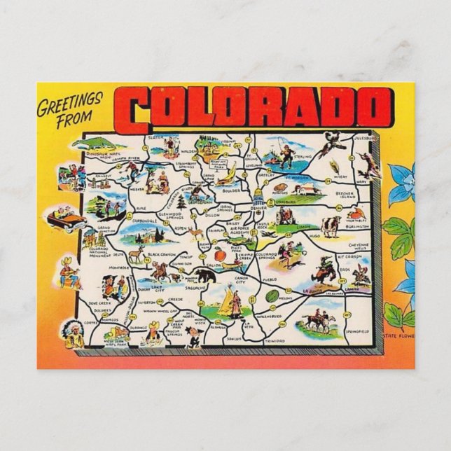 Cartão Postal Cartão-postal do Mapa do Colorado Retro (Frente)