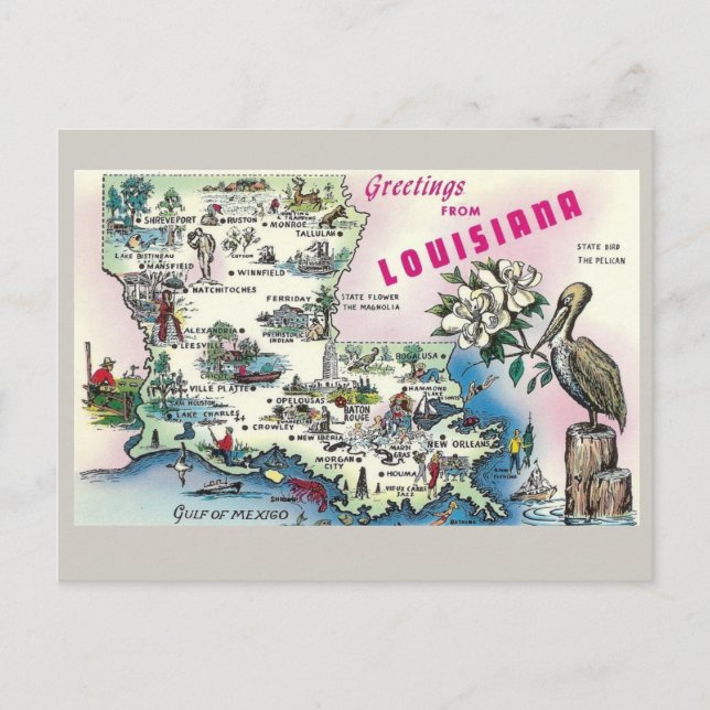 Cartão Postal Cartão-postal do Mapa do Estado da Louisiana (Frente)