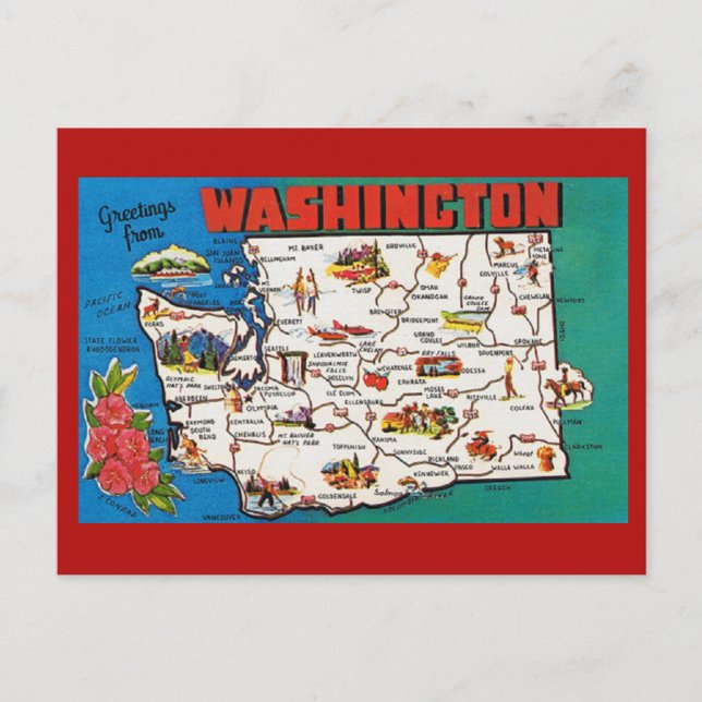 Cartão Postal Cartão-postal do Mapa do Estado de Washington (Frente)