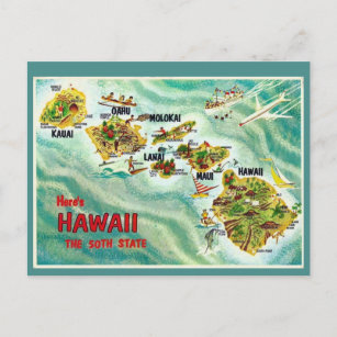 Cartão Postal Cartão-postal do Mapa do Estado do Havaí
