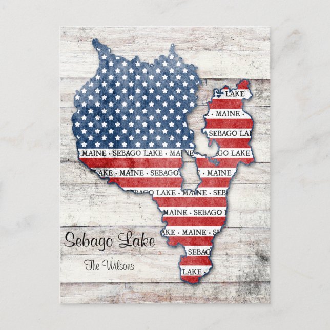 Cartão Postal Cartão-postal do Mapa do Lago Sebago Maine (Frente)