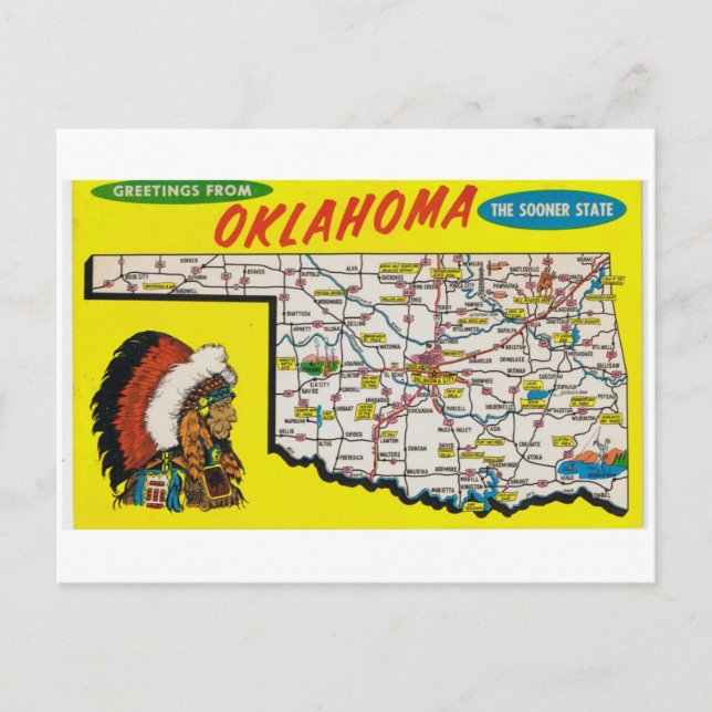 Cartão Postal Cartão-postal do Mapa Estatal de Oklahoma (Frente)