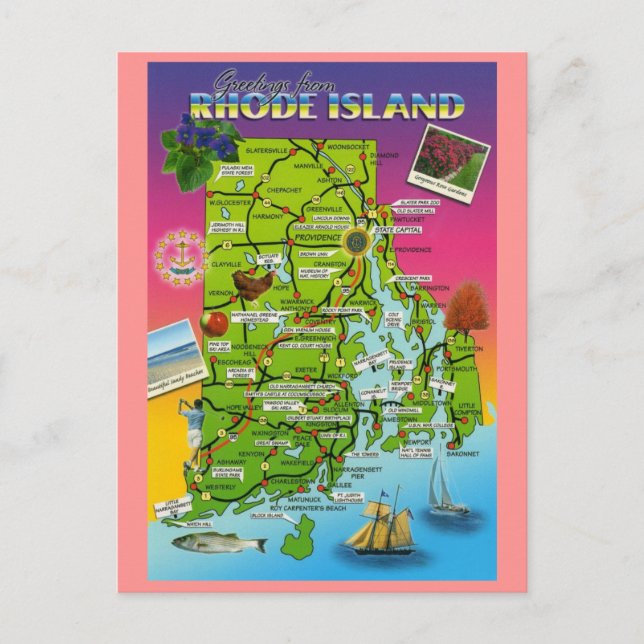 Cartão Postal Cartão-postal do Mapa Estatal de Rhode Island (Frente)