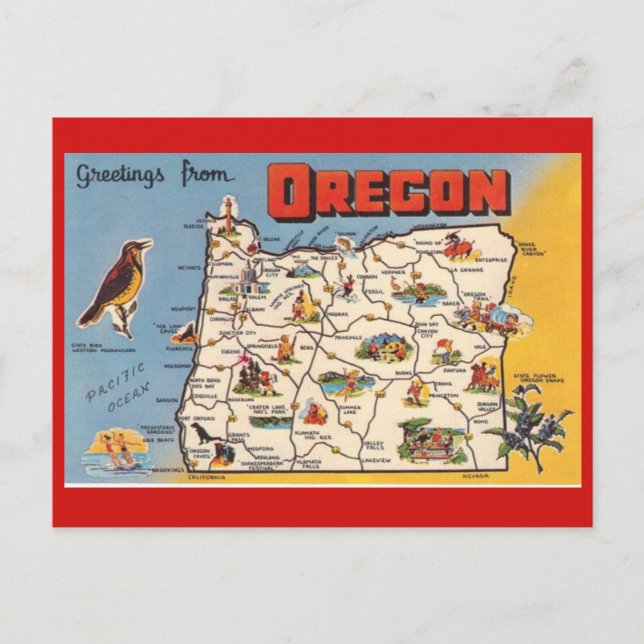 Cartão Postal Cartão-postal do Mapa Estatal do Oregon (Frente)