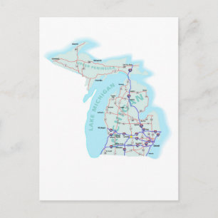 Cartão Postal Cartão-postal do Mapa Interestadual de Michigan
