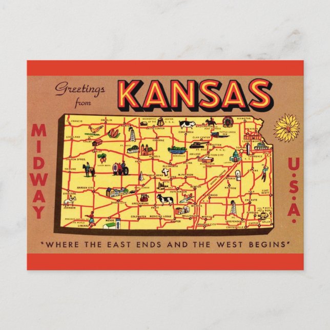 Cartão Postal Cartão-postal do mapa Kansas (Frente)