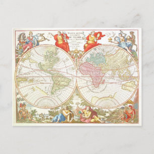 Cartão Postal Cartão-postal do Mapa Mundial Antiquado c1694