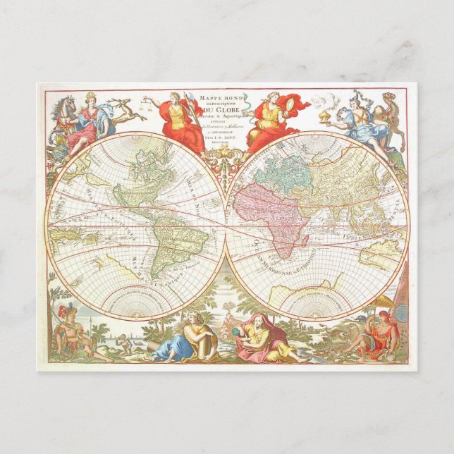 Cartão Postal Cartão-postal do Mapa Mundial Antiquado c1694 (Frente)